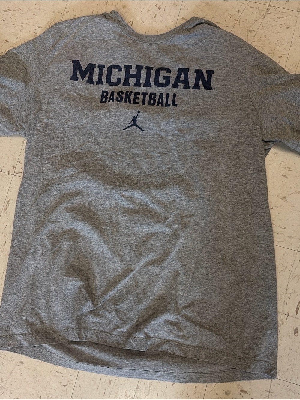 Jordan Gray Michigan Basketball Tee with Navy Print